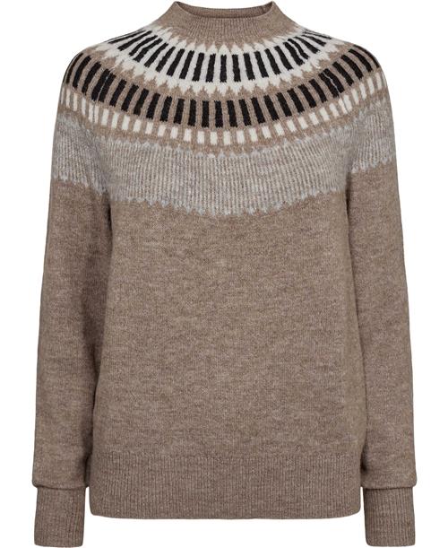 Montego Khairy Intarsia Kvinde Taupe Mel. Sweaters Str 42 - hos Magasin