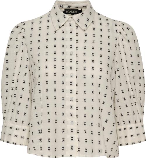 Se Soaked in Luxury Slhella Shirt 3/4 Kvinde Black And White Dobby Kortærmede Skjorter Regular Fit Str XL - hos Magasin ved Magasin