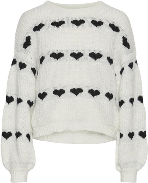 Se Pieces Pcnove LS Oneck Heart Knit BC Kvinde Cloud Dancer/black Hearts Sweaters Regular Fit Str XS - hos Magasin ved Magasin