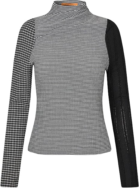 Stine Goya Asymmetric Long Sleeve Top, 2247 Patchwork Jersey Kvinde Black / White Toppe Str S - hos Magasin