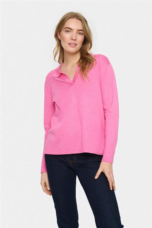 Se Saint Tropez Milasz Polo Pullover Kvinde Pink Cosmos Melange Langærmede Bluser Str L - hos Magasin ved Magasin