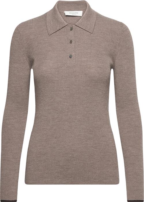 Rosemunde Long Sleeve Knit Polo Kvinde Brown Grey Mel Sweaters Str L - hos Magasin