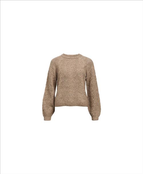 Object Objflora RE L/S Knit Pullover Noos Kvinde Desert Taupe/melange Toppe Regular Fit Str L - hos Magasin