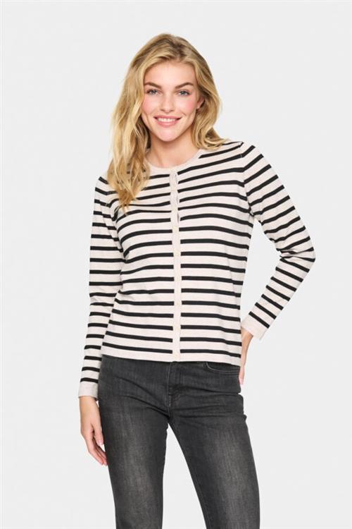 Se Saint Tropez Milasz Striped Cardigan Kvinde Gray Morn Mila Stripe Cardigans Regular Fit Str S - hos Magasin ved Magasin