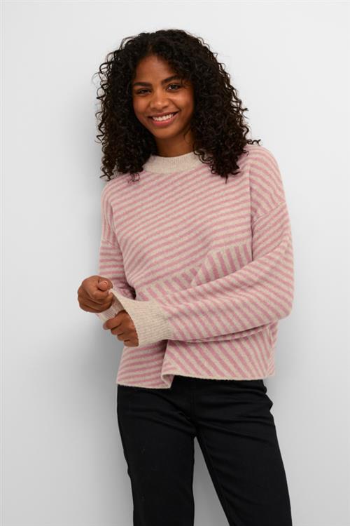 Kaffe Kaverana Knit Pullover Kvinde Feather Gray Mel. / Rosa Sweaters Str XS - hos Magasin