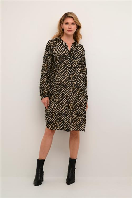 Kaffe Kakarina Amber Dress Kvinde Black And Brown Animal Print Midi Kjoler Str 42 - hos Magasin