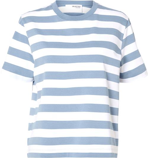 Selected Femme Slfessential SS Striped Boxy TEE NO Kvinde Endless Sky/bright White - Wide Kortærmede T-shirts Str S - hos Magasin