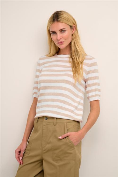 Kaffe Kamilo Short Sleeve Knit Kvinde Chalk / Sand Melange Stripe Kortærmede T-shirts Str L - hos Magasin