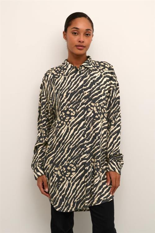 Kaffe Kaditte Shirt Kvinde Black And Brown Animal Print Tunikaer Str 44 - hos Magasin