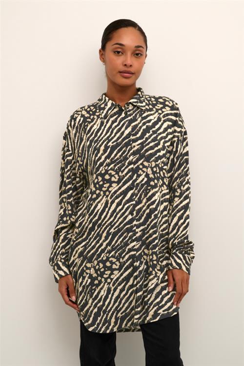 Kaffe Kaditte Shirt Kvinde Black And Brown Animal Print Tunikaer Str 36 - hos Magasin