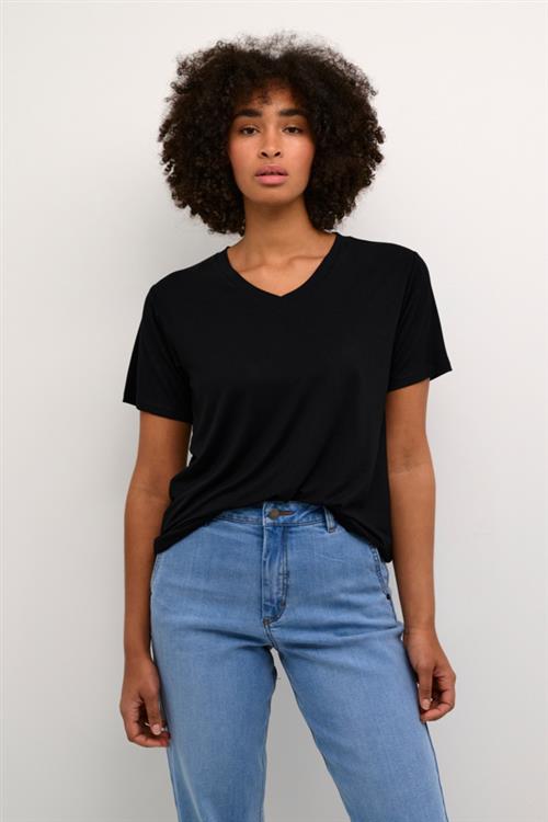 Se Kaffe Kafrida Vneck T-shirt Kvinde Black Deep Kortærmede T-shirts Str S - hos Magasin ved Magasin