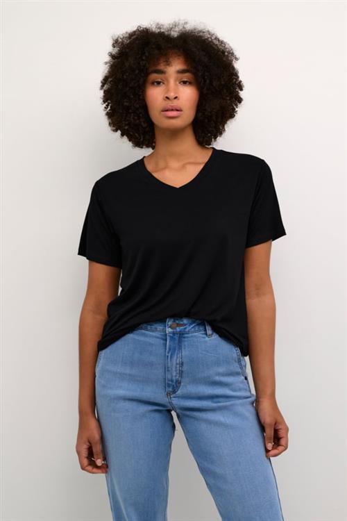 Se Kaffe Kafrida Vneck T-shirt Kvinde Black Deep Kortærmede T-shirts Str M - hos Magasin ved Magasin