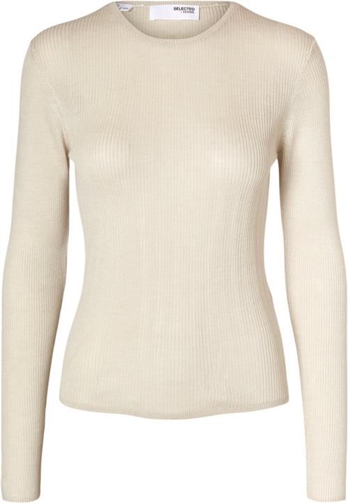 Selected Femme Slfnaja LS Knit Oneck Kvinde Birch Sweaters Tight Fit Str S - hos Magasin