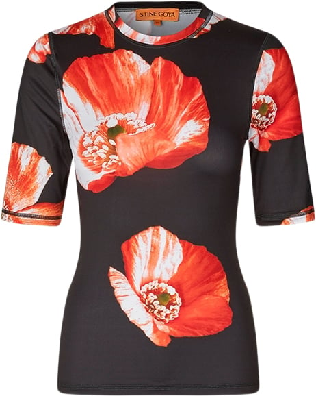 Stine Goya Sgminerva, 2063 Stocking Jersey Kvinde Opium Poppies Toppe Str XS/S - hos Magasin