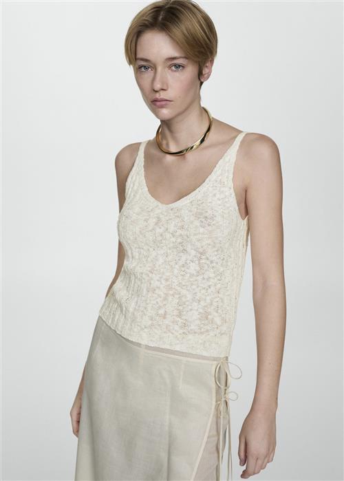 MANGO Knit Strap top Kvinde Natural White Tanktoppe Str M - hos Magasin