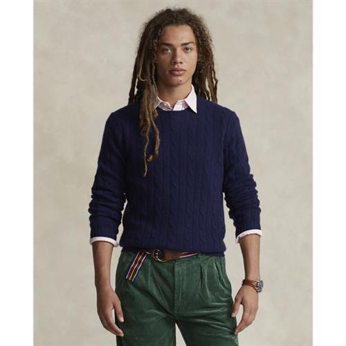 Se Polo Ralph Lauren 2/12 Cashmere Sfalsl-swt Mand Bright Navy Sweaters Str L Cashmere - hos Magasin ved Magasin