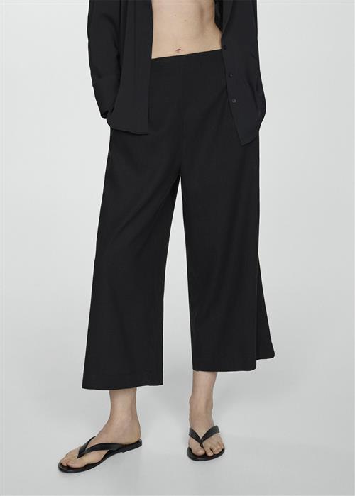 MANGO Wideleg Linen Trousers Kvinde Black Bukser Med Brede Ben Str L - hos Magasin