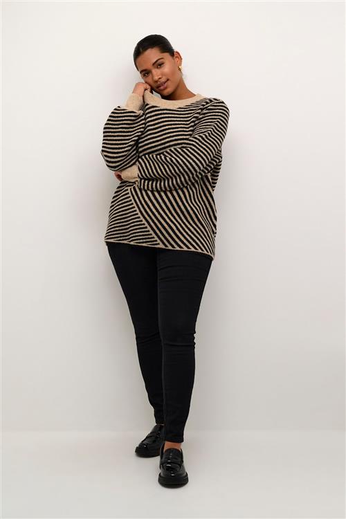 Kaffe Curve Kcverina Knit Pullover Kvinde Feather Gray Melange / Black Sweaters Str L - hos Magasin