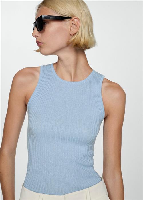 MANGO Ribbed Knit top Kvinde Lt-pastel Blue Langærmede Bluser Str L - hos Magasin