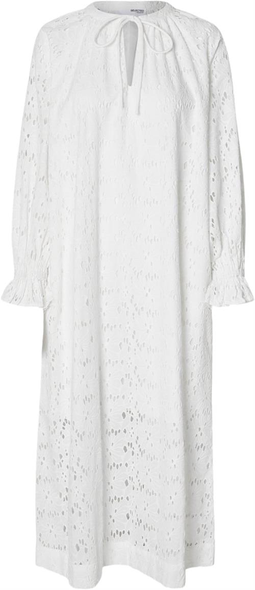 Selected Femme Slfsonora LS Ankle Broderi Dress EX Kvinde Hvid Midi Kjoler Regular Fit Str 38 - Bomuld hos Magasin