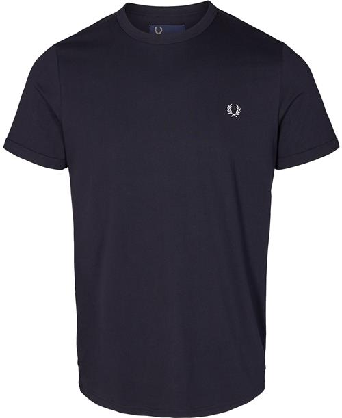 Fred Perry Ringer Tshirt Mand Blå Kortærmede T-shirts Str L - Bomuld hos Magasin