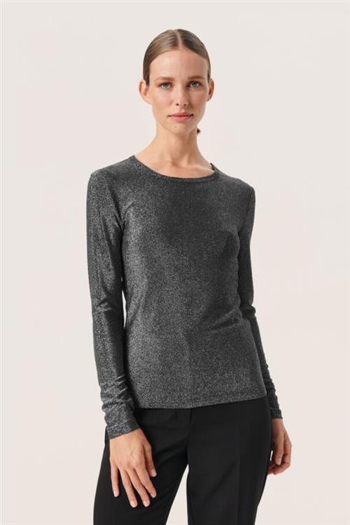 Soaked in Luxury Slskylara Round Neck LS Kvinde Silver Toppe Slim Fit Str L - hos Magasin