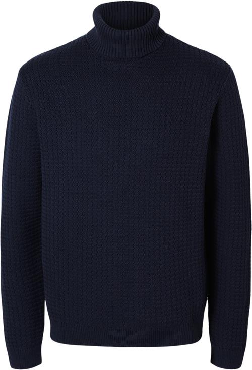 Selected Homme Slhzig LS Knit Structure Roll Neck Mand Sky Captain Turtlenecks Str S - hos Magasin