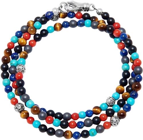 Nialaya The Mykonos Collection Turquoise, Red Glass Beads, Blue Lapis, Hemat L - Armbånd hos Magasin