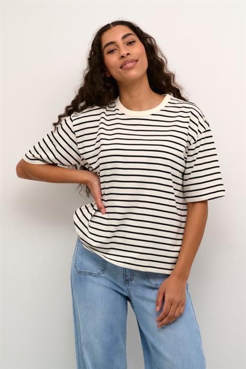 Kaffe Kawinny 1/2 Sleeve Tshirt Kvinde Antique White/black Stripe Kortærmede T-shirts Str XS - hos Magasin