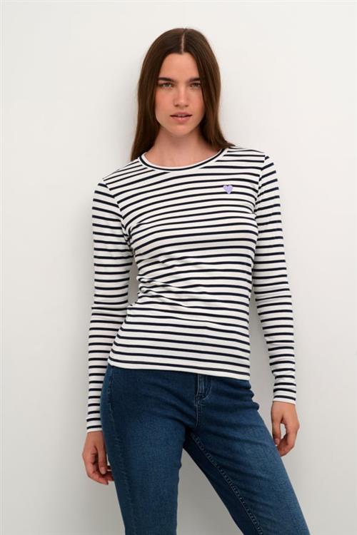 Kaffe Liddy Tshirt Kvinde Chalk / 52737 Midnight Marine Langærmede T-shirts Regular Fit Str L - hos Magasin