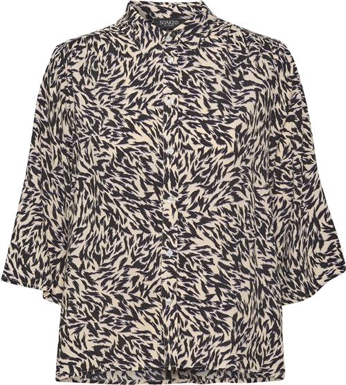 Soaked in Luxury Sllivinna Shirt SS Kvinde Black Preppy Animal Print Kortærmede Bluser Loose Fit Str L - hos Magasin