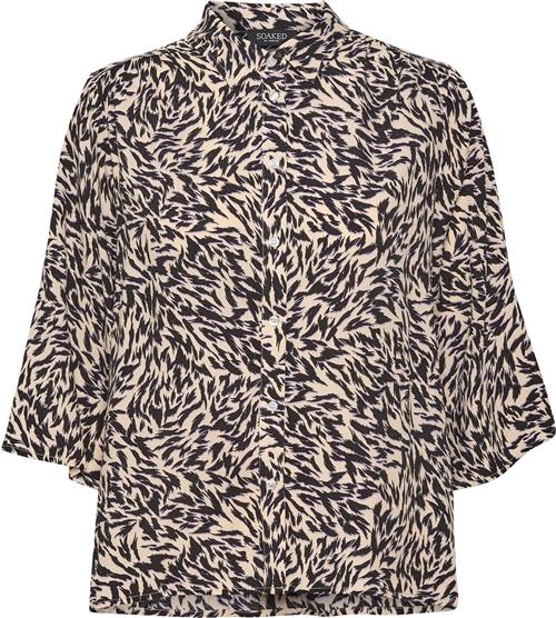 Soaked in Luxury Sllivinna Shirt SS Kvinde Black Preppy Animal Print Kortærmede Bluser Loose Fit Str XL - hos Magasin