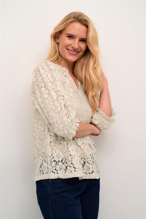 Cream Crkaspis Lace Blouse Kvinde Ancient Scroll Langærmede Bluser Str 44 - hos Magasin