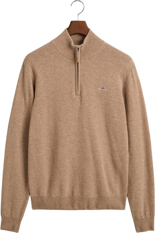 Gant Superfine Lambswool Half ZIP Mand Dk. Sand Melange Turtlenecks Str M - hos Magasin