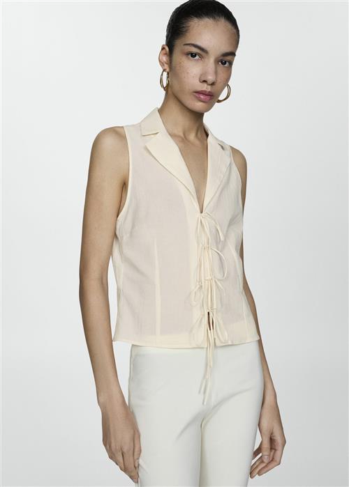 Se MANGO Sleeveless Blouse With Bows Kvinde Light Beige Kortærmede Bluser Str M - hos Magasin ved Magasin