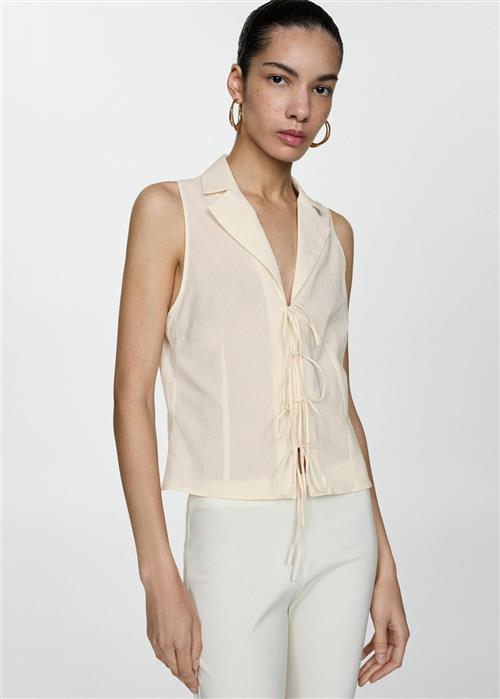 MANGO Sleeveless Blouse With Bows Kvinde Light Beige Kortærmede Bluser Str S - hos Magasin