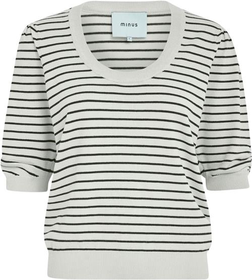 Minus Pam Striped Knit Tshirt Kvinde Sand Gray Stripe Kortærmede T-shirts Str XS - hos Magasin