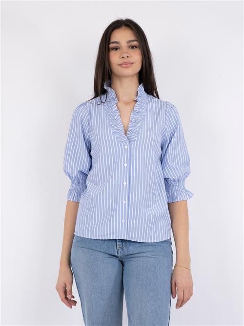 Neo Noir Briony Wide Stripe Blouse Kvinde Light Blue Kortærmede Bluser Str 42 - hos Magasin