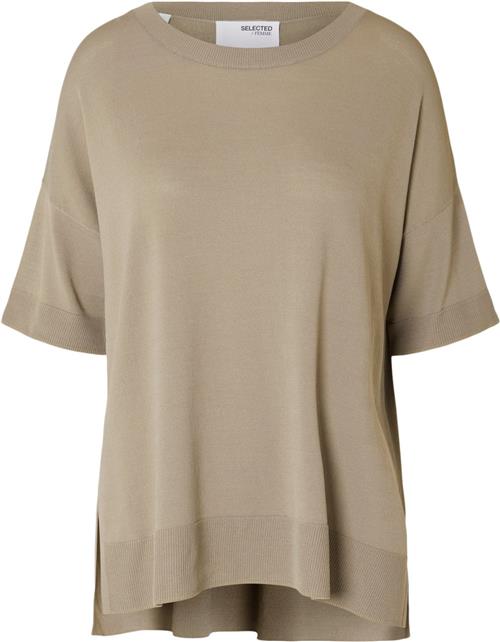 Selected Femme Slfwille SS Knit Oneck B Noos Kvinde Greige Kortærmet Strik Str XL - hos Magasin