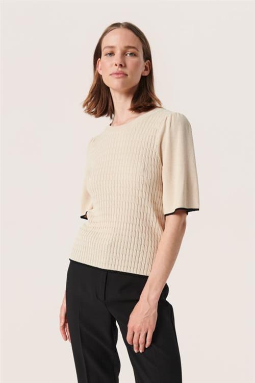 Soaked in Luxury Sladrianna Pullover SS Kvinde Sandshell Kortærmet Strik Regular Fit Str L - hos Magasin