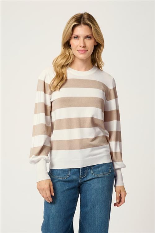 Kaffe Kalizza Striped Pullover Kvinde Chalk/feather Grey Bold Stripe Sweaters Str XS - hos Magasin