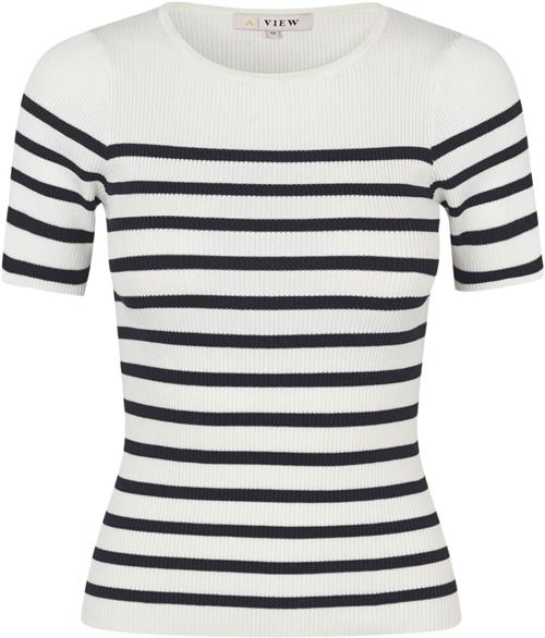 A-VIEW Rib Stripe Short Sleeve top Kvinde White/navy Kortærmede T-shirts Str XS - hos Magasin