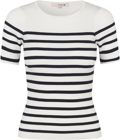 A-VIEW Rib Stripe Short Sleeve top Kvinde White/navy Kortærmede T-shirts Str XL - hos Magasin