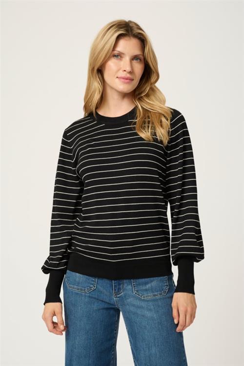 Kaffe Kalizza Striped Pullover Kvinde Black /Turtledove Slim Stripe Sweaters Str S - hos Magasin