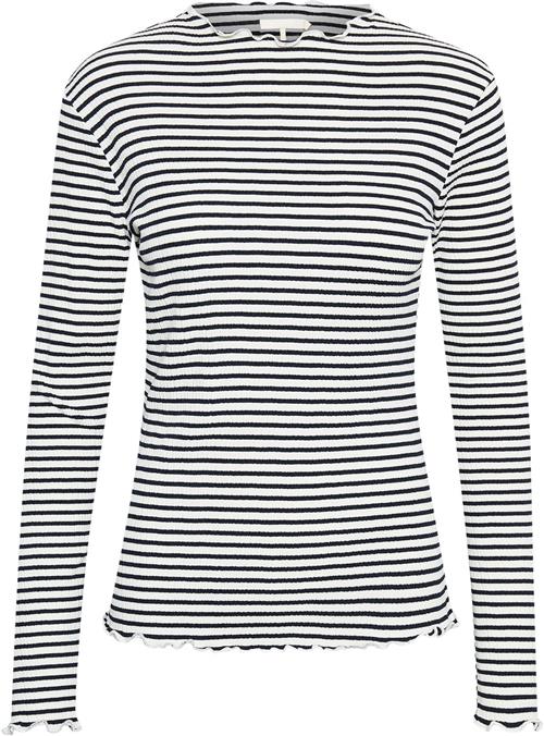 Karen by Simonsen Candacekb Stripe LS Kvinde Egret/night Sky Stripe Langærmede T-shirts Slim Fit Str L - hos Magasin