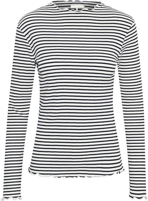 Se Karen by Simonsen Candacekb Stripe LS Kvinde Egret/night Sky Stripe Langærmede T-shirts Slim Fit Str XL - hos Magasin ved Magasin