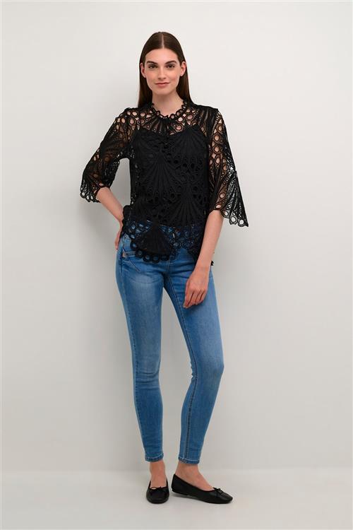 Cream Crlhilla Lace Blouse Kvinde Pitch Black Langærmede Bluser Str 40 - hos Magasin