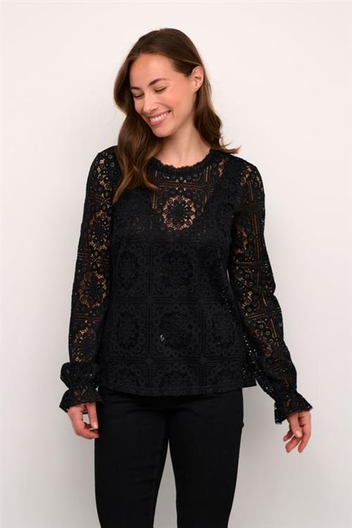 Cream Crtiley Lace Blouse Kvinde Pitch Black Langærmede Bluser Str 42 - hos Magasin