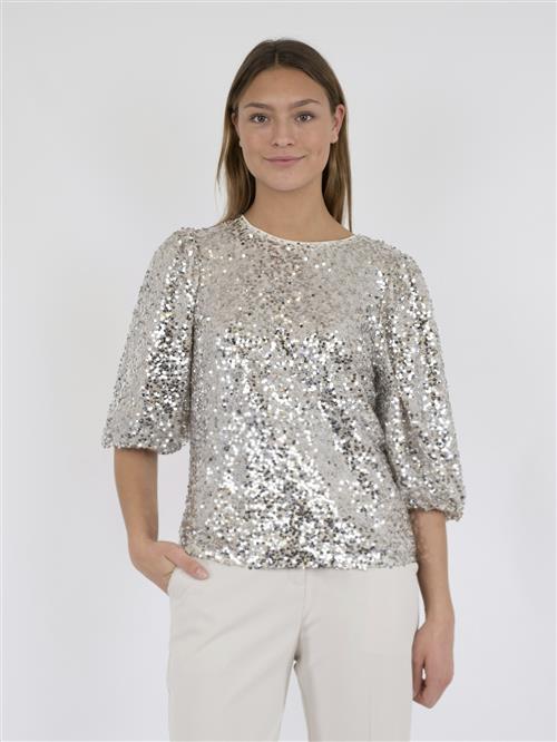 Neo Noir Lorraine Sequins Blouse Kvinde Pale Gold Kortærmede Bluser Str 42 - hos Magasin