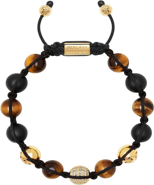 Nialaya Men's Beaded Bracelet With Matte Onyx, and Brown Tiger Eye L - Armbånd Stål hos Magasin